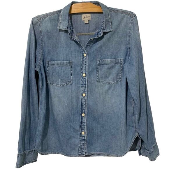 J. Crew | Everyday Chambray Shirt Blue Denim Button Front Long Sleeve- Size 14 - Picture 1 of 7